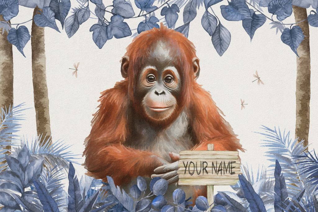 Giovane orango nella giungla blu