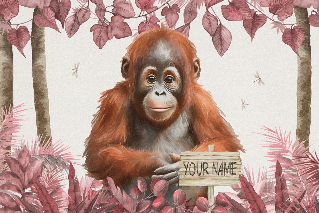 Giovane orango nella giungla rosa