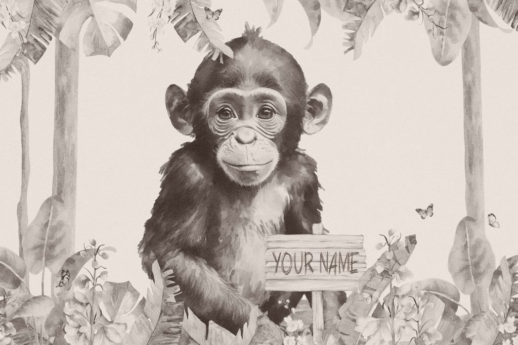 Baby scimpanzé nella giungla beige