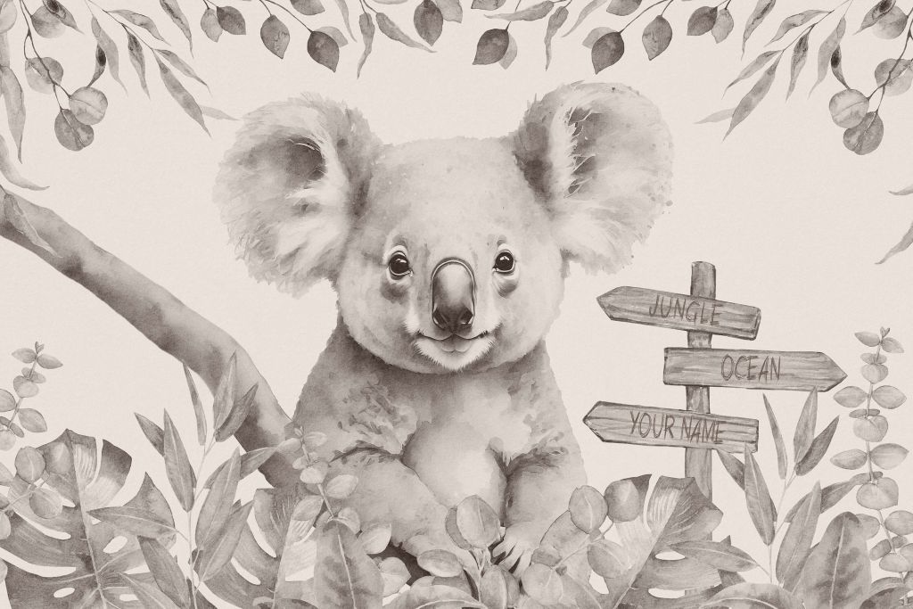 Baby koala nella giungla beige