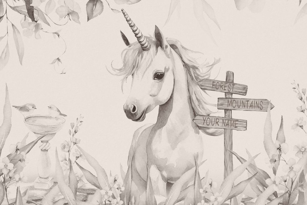 Bambino unicorno con piante beige