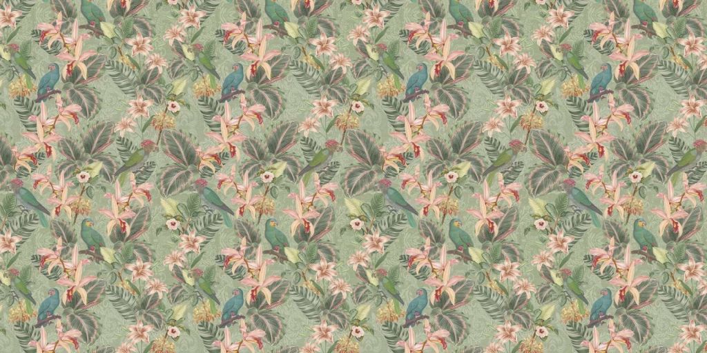 Uccelli e pappagalli della giungla tropicale - verde salvia