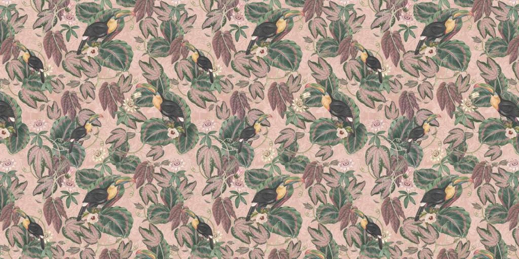 Uccelli e tucani della giungla tropicale - rosa