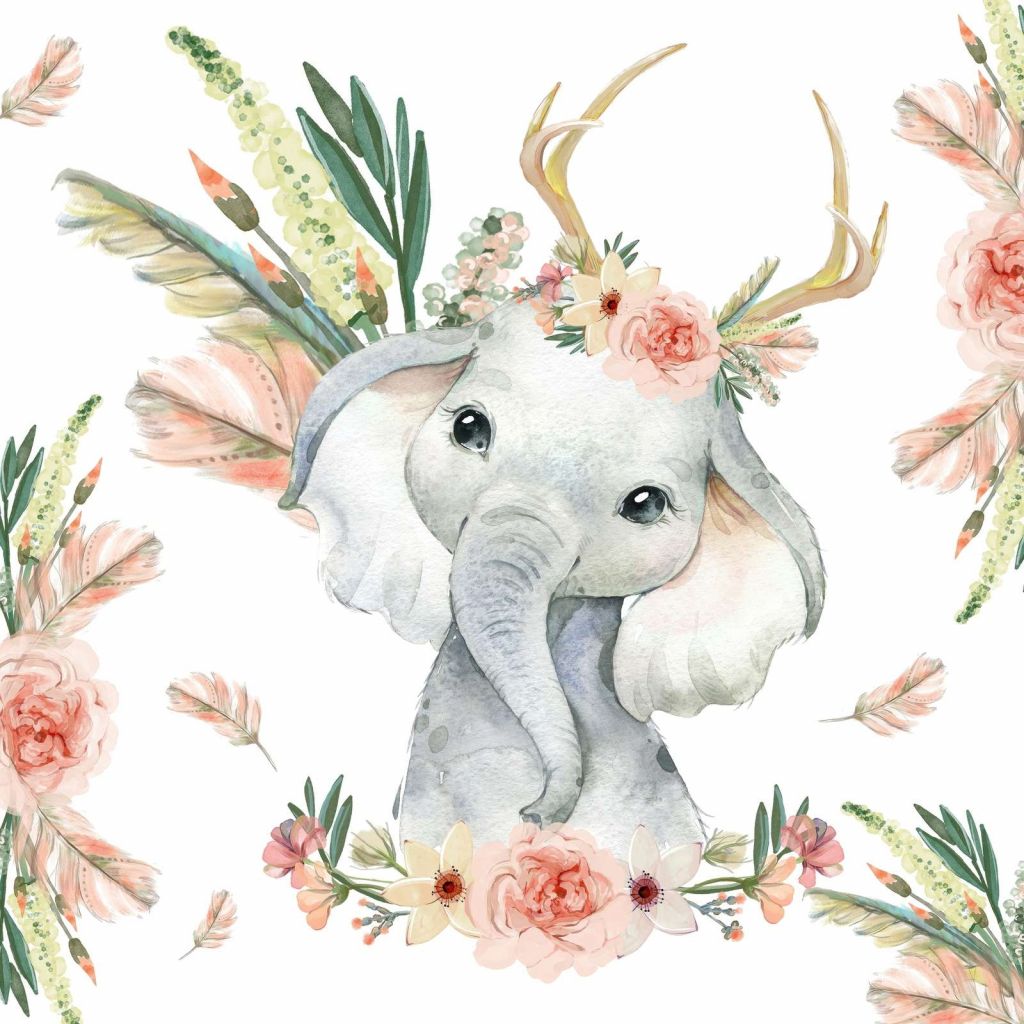 Baby elefante fiori rosa