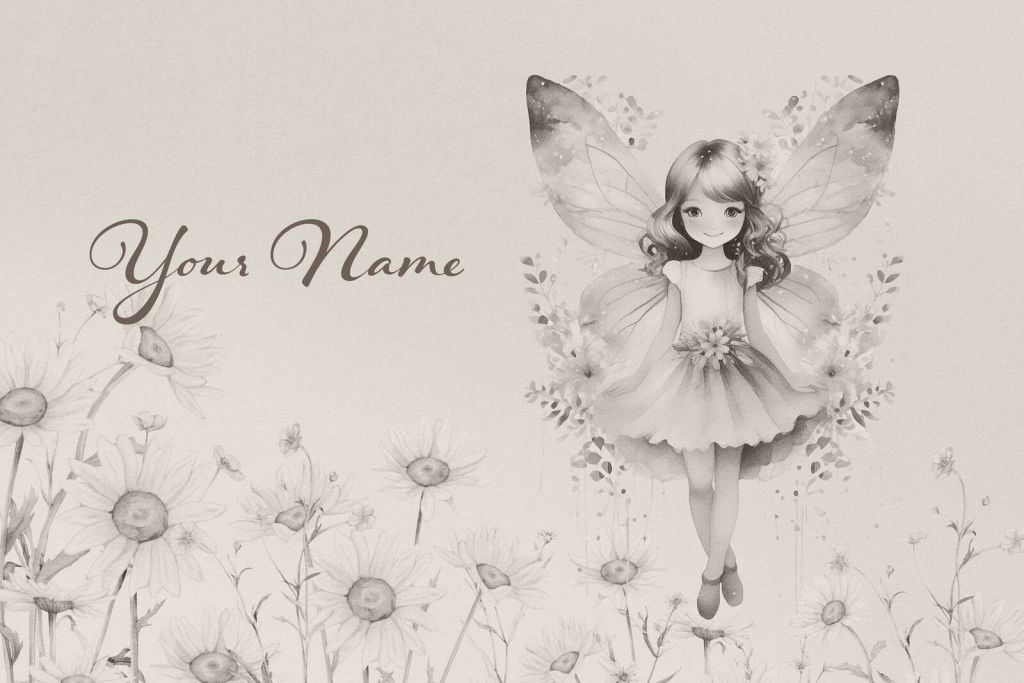 Elfje in campo di margherite morbide