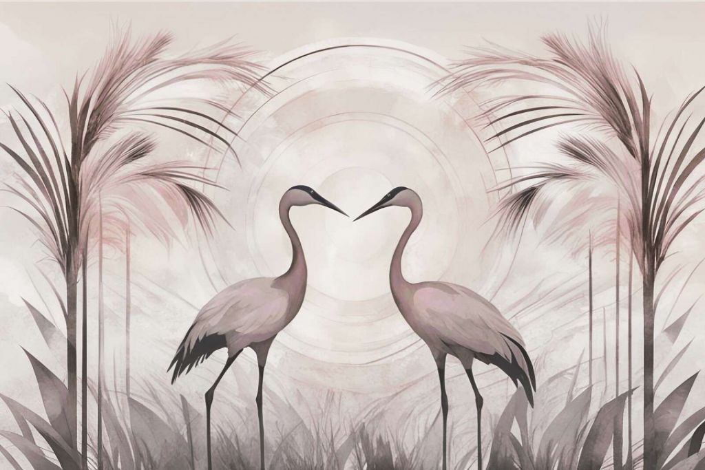 Gru al tramonto rosa