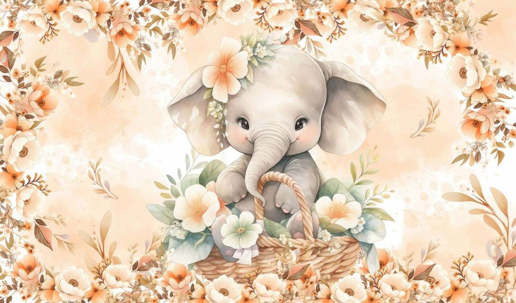 Elefante ombreggiato nel cesto di fiori