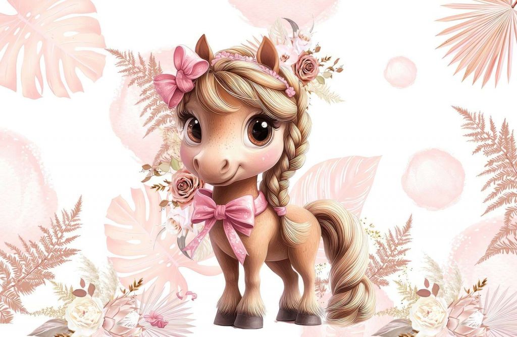 Pony elegante con fiocco rosa