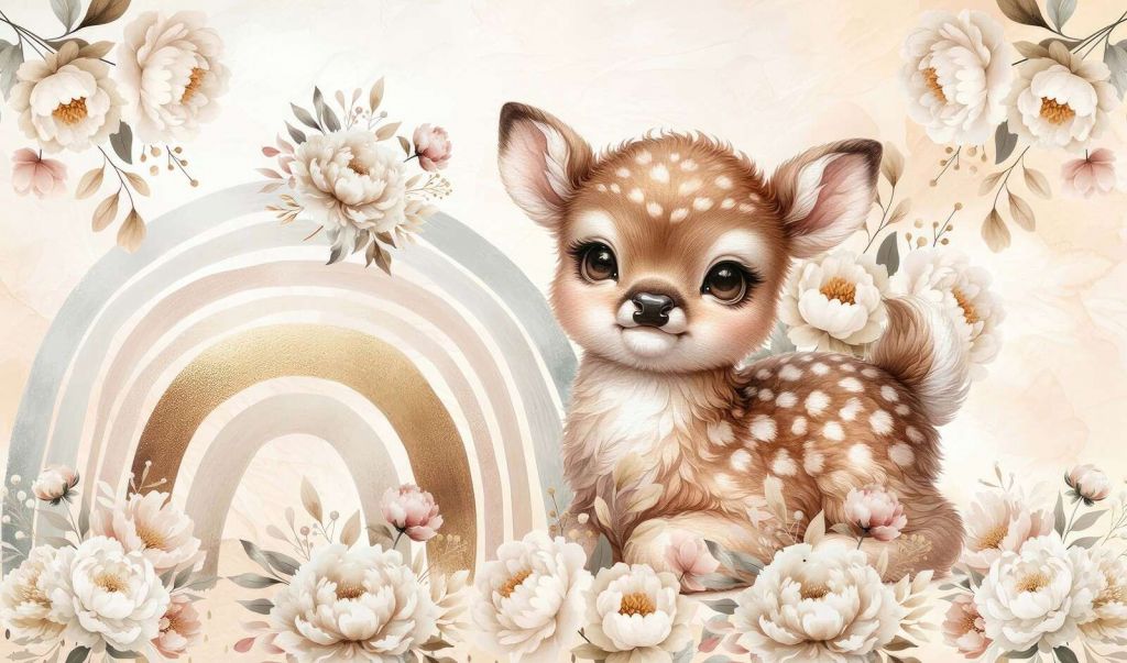 Caro cervo e arcobaleno dorato