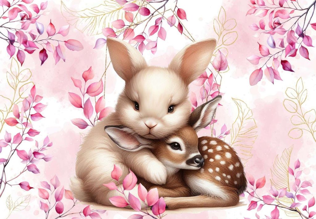 Coniglio amorevole e cerbiatto