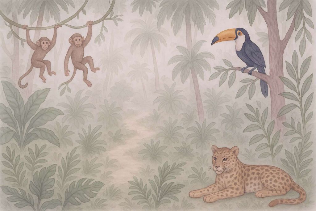 Amici della giungla nella nebbia del mattino