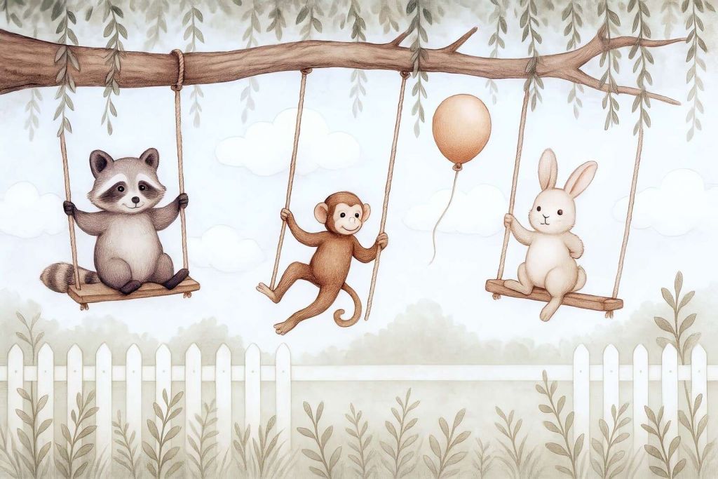 Divertimento sull'altalena con amici del bosco