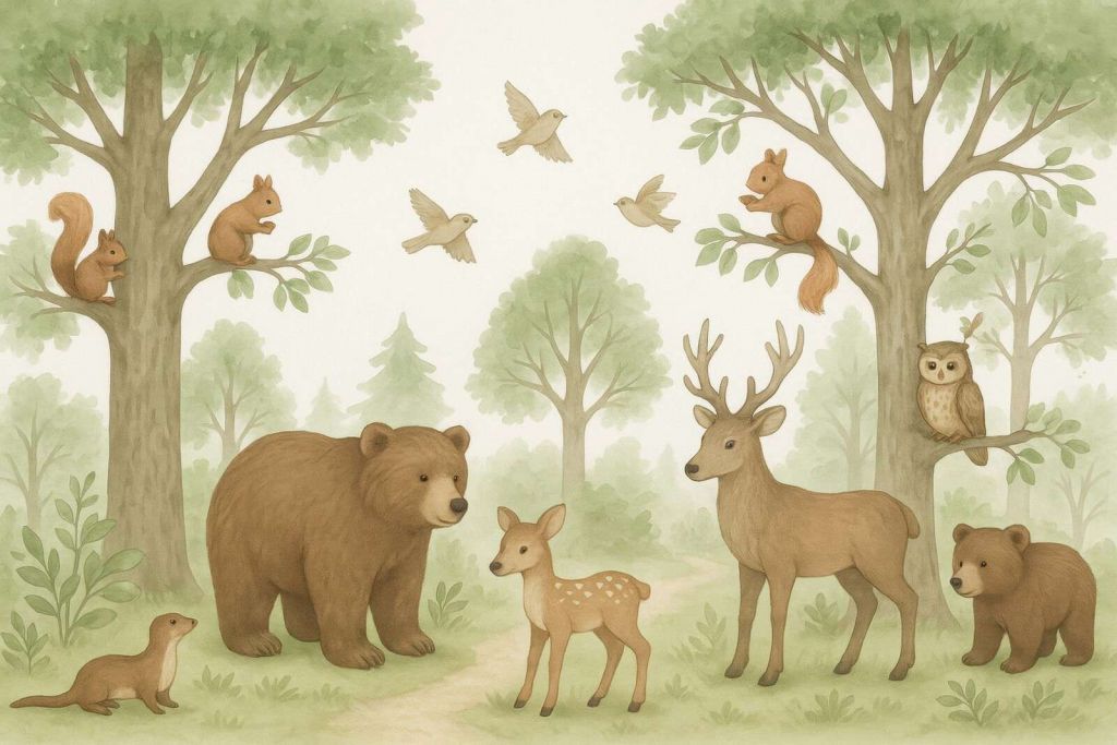 Animali del bosco nel verde estivo