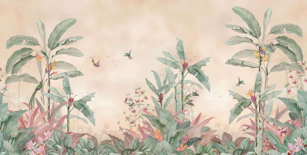 Colibrì tropicali nella foresta di banane