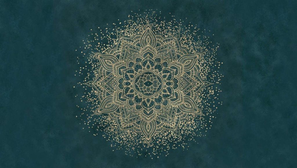 Mandala d'oro su verde smeraldo
