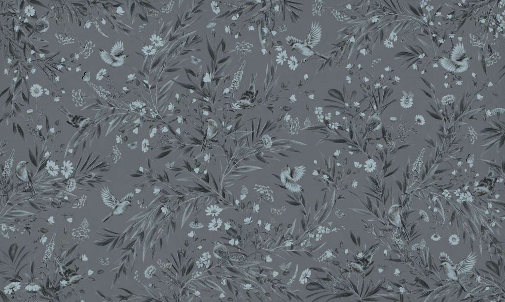 Playful Robins - Monochrome - Blue