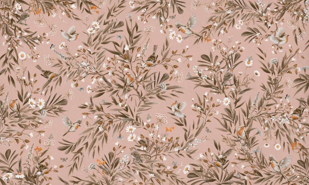 Playful Robins - Vintage - Pink