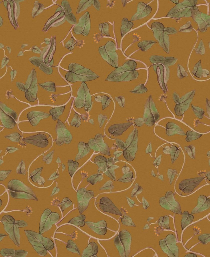 Viti di fagioli rampicanti su giallo ocra.