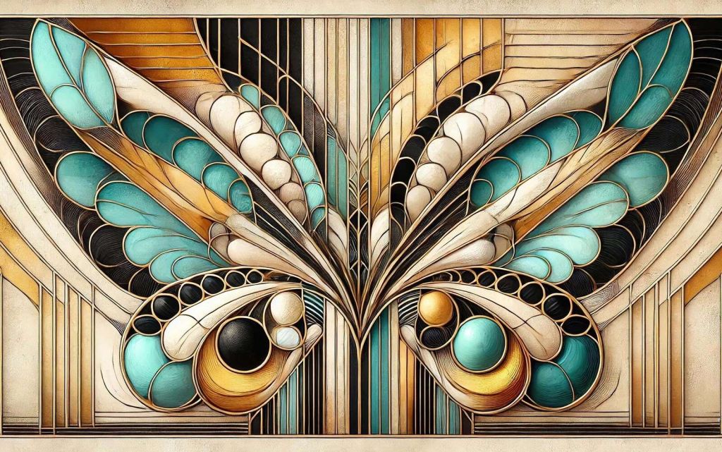 Farfalla in splendore cromatico in stile Art Déco.