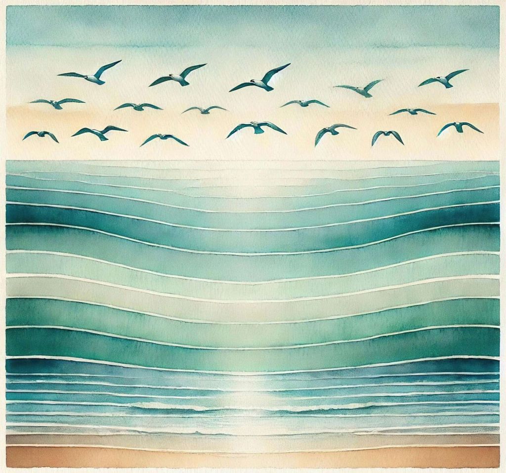 Mare estivo con gabbiani in volo