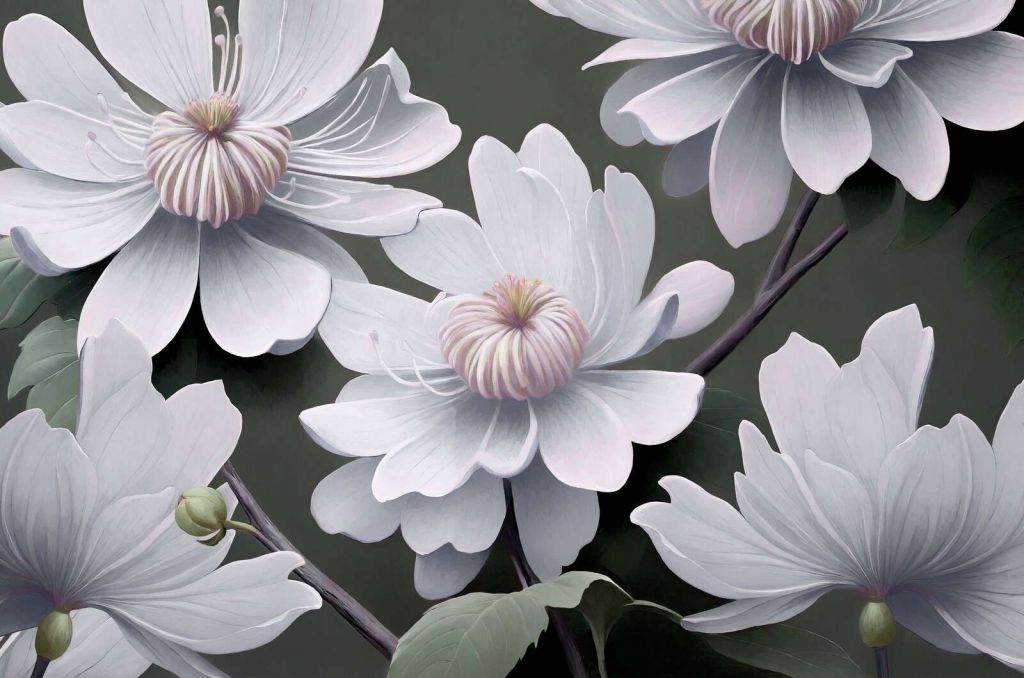 Fiori di clematide leggeri in bianco