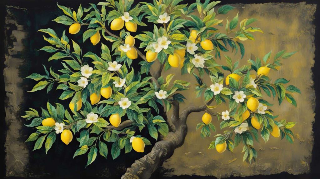 Albero di limone in fiore con limoni