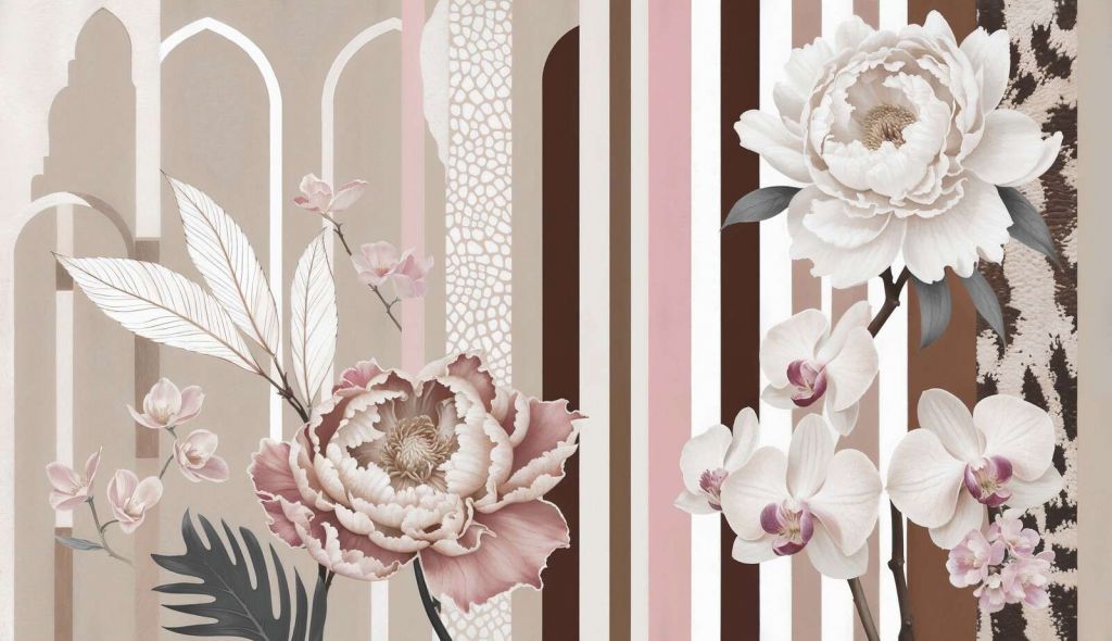 Peonie e orchidee con fiocchi