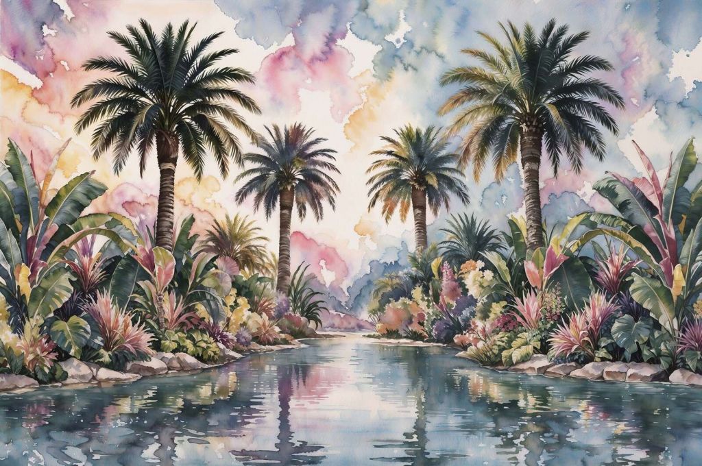 paesaggio tropicale di palme vicino all'acqua