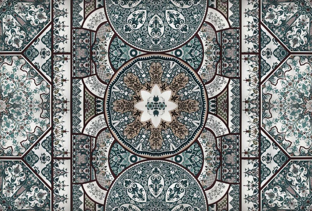 Mandala di piastrelle con ornamenti verdi.