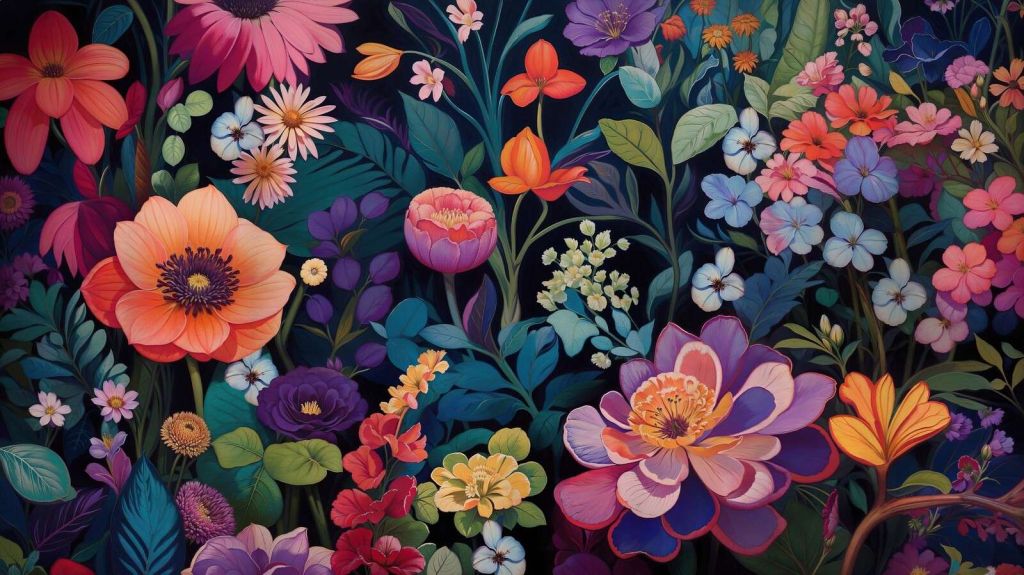 Uno splendore di fiori colorati di notte