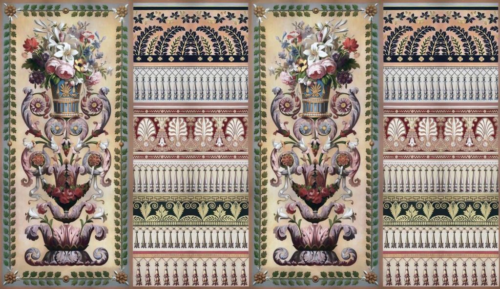 Urna floreale classica con ornamenti