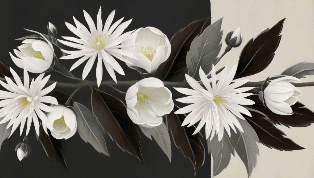 Clematis bianca su ramo scuro.