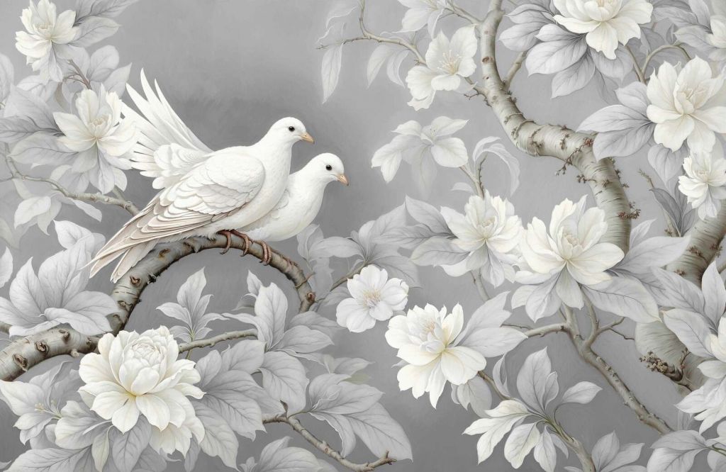 Colombe bianche con fiori di magnolia