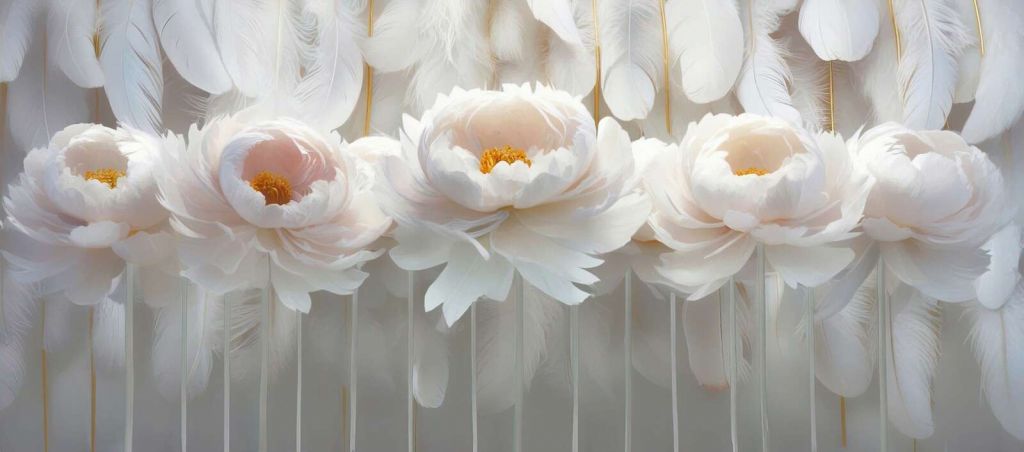 peonie bianche con morbide piume