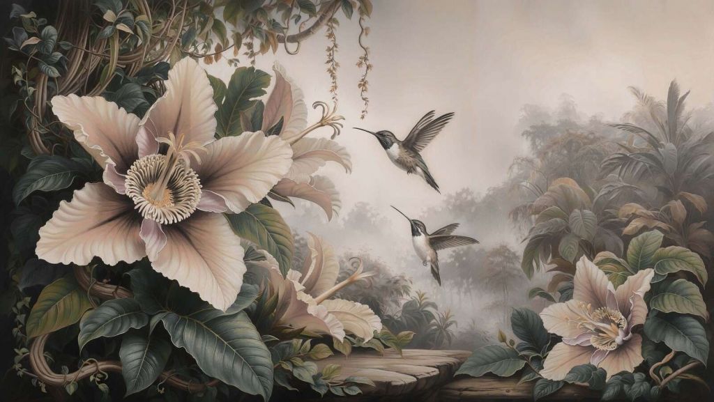 Fiori tropicali con colibrì