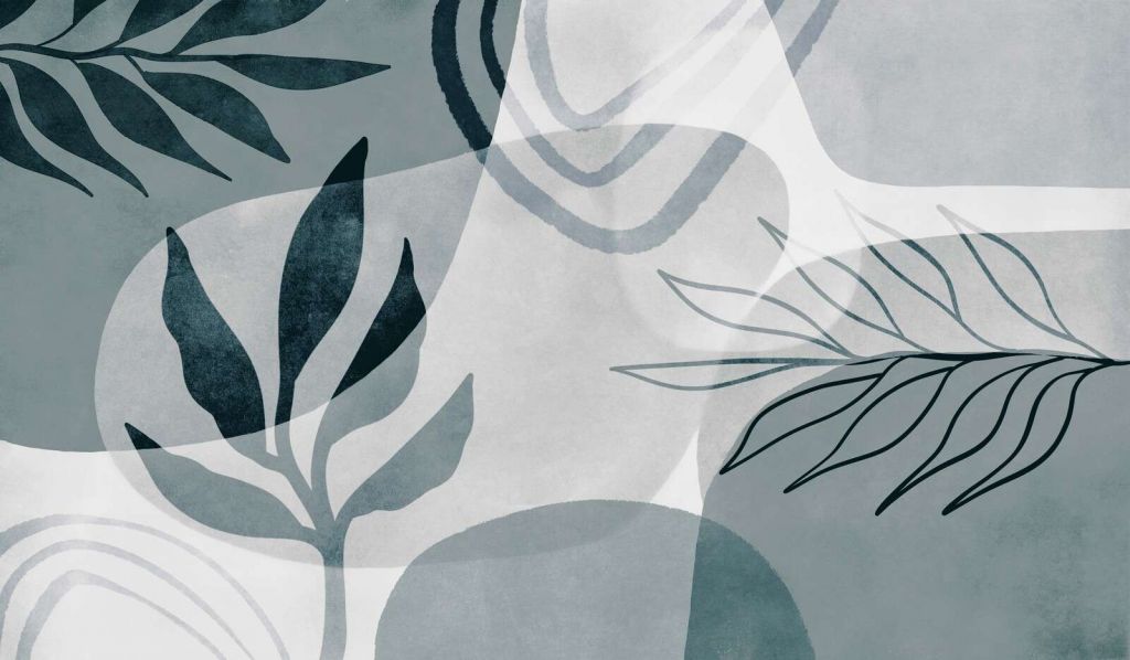 Arte botanica astratta mid-century verde acqua.