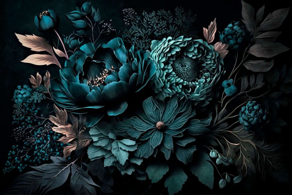 vibrazioni rinascimentali fiori cupi turchese
