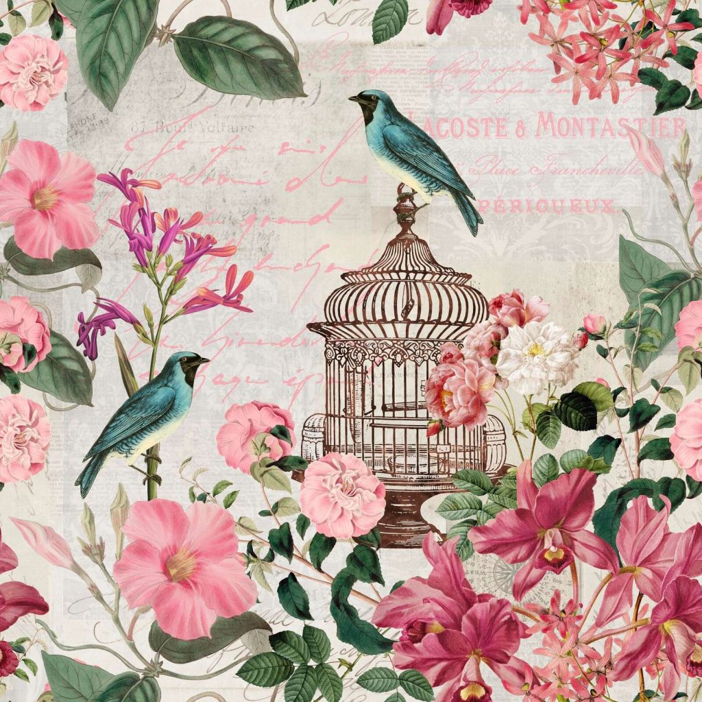 Arte vintage con uccelli e fiori