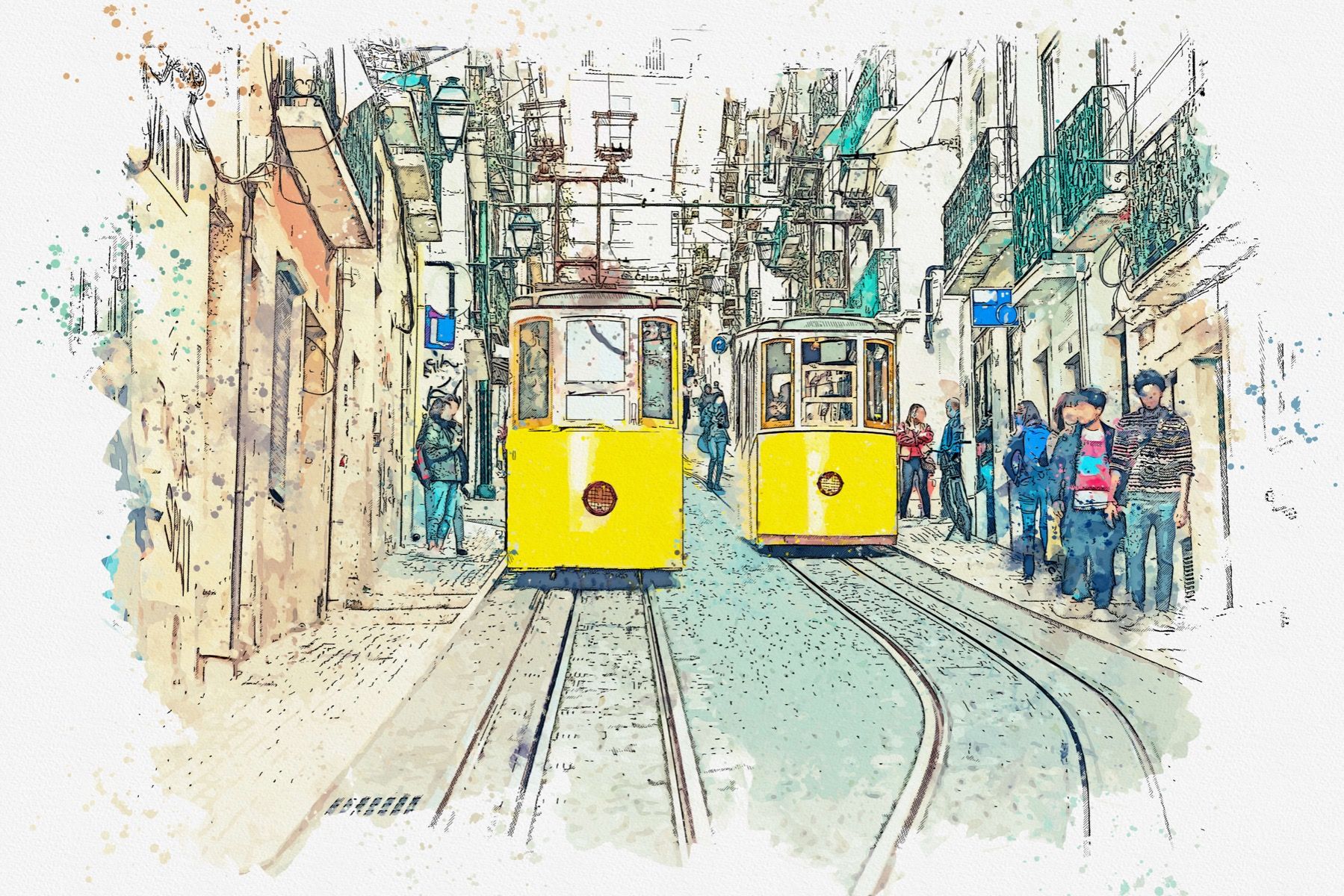 Tram in acquerello