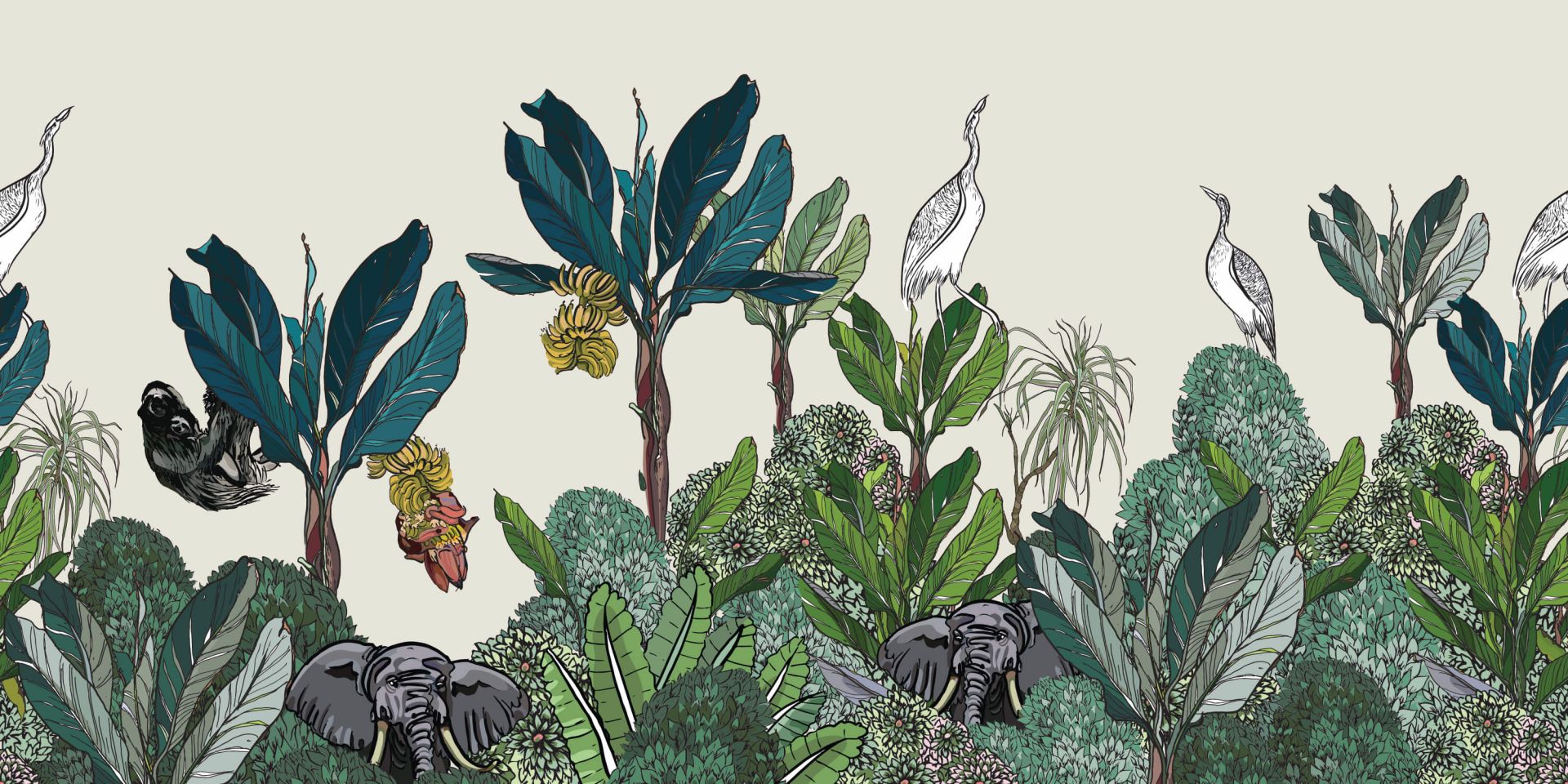 Panorama della giungla con animali