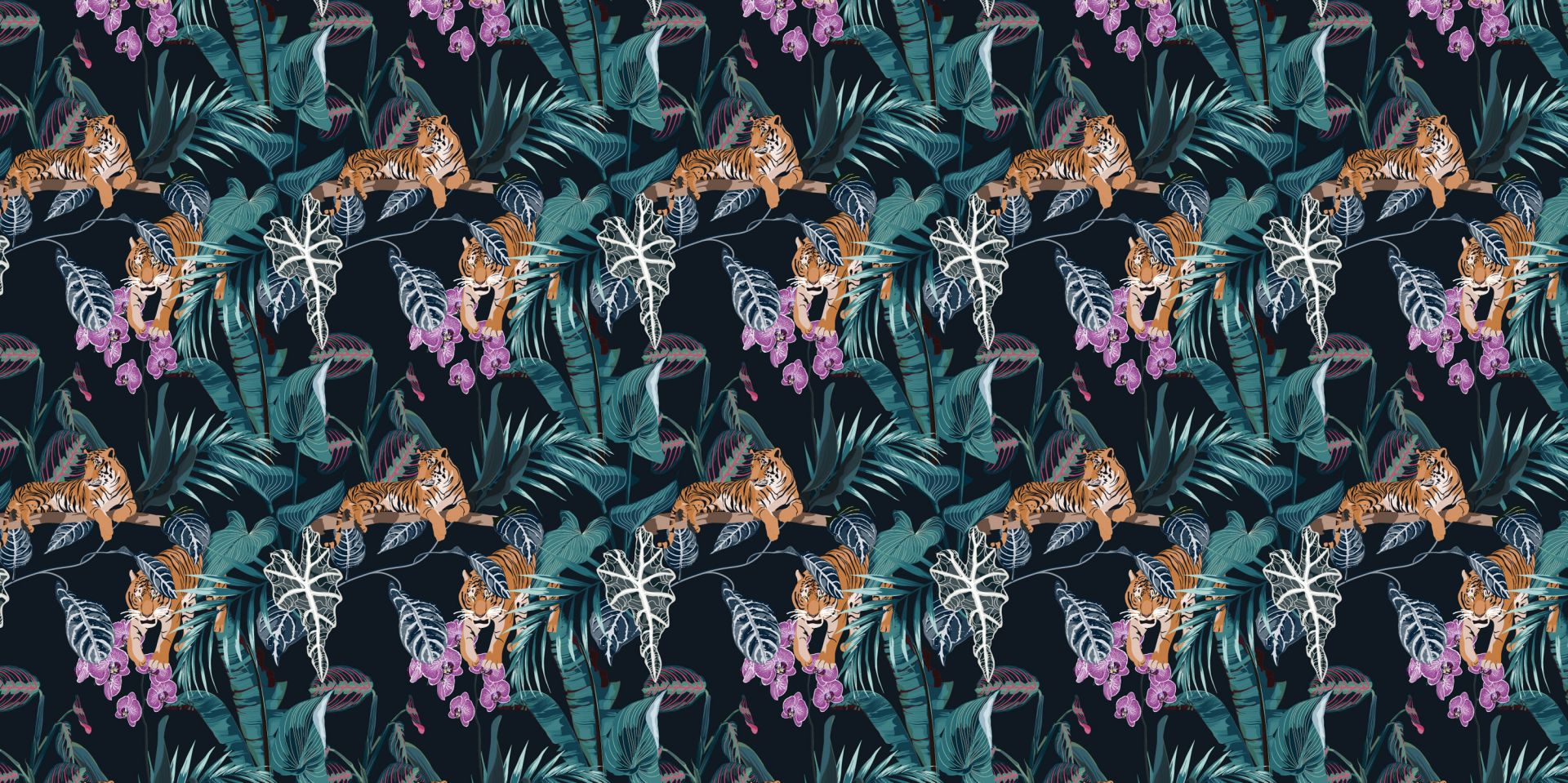 Tigri, foglie e fiori