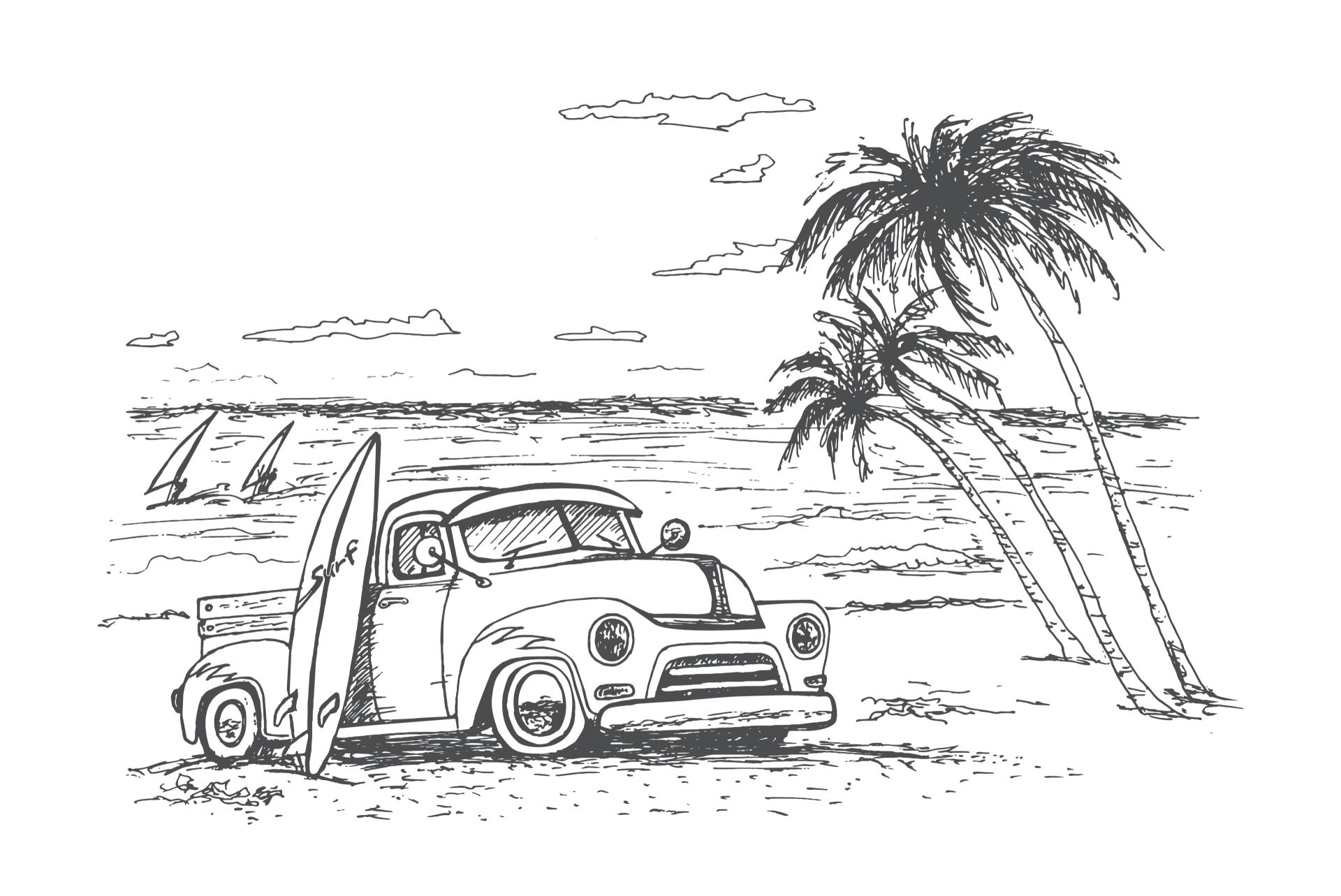 Spiaggia disegnata in bianco e nero