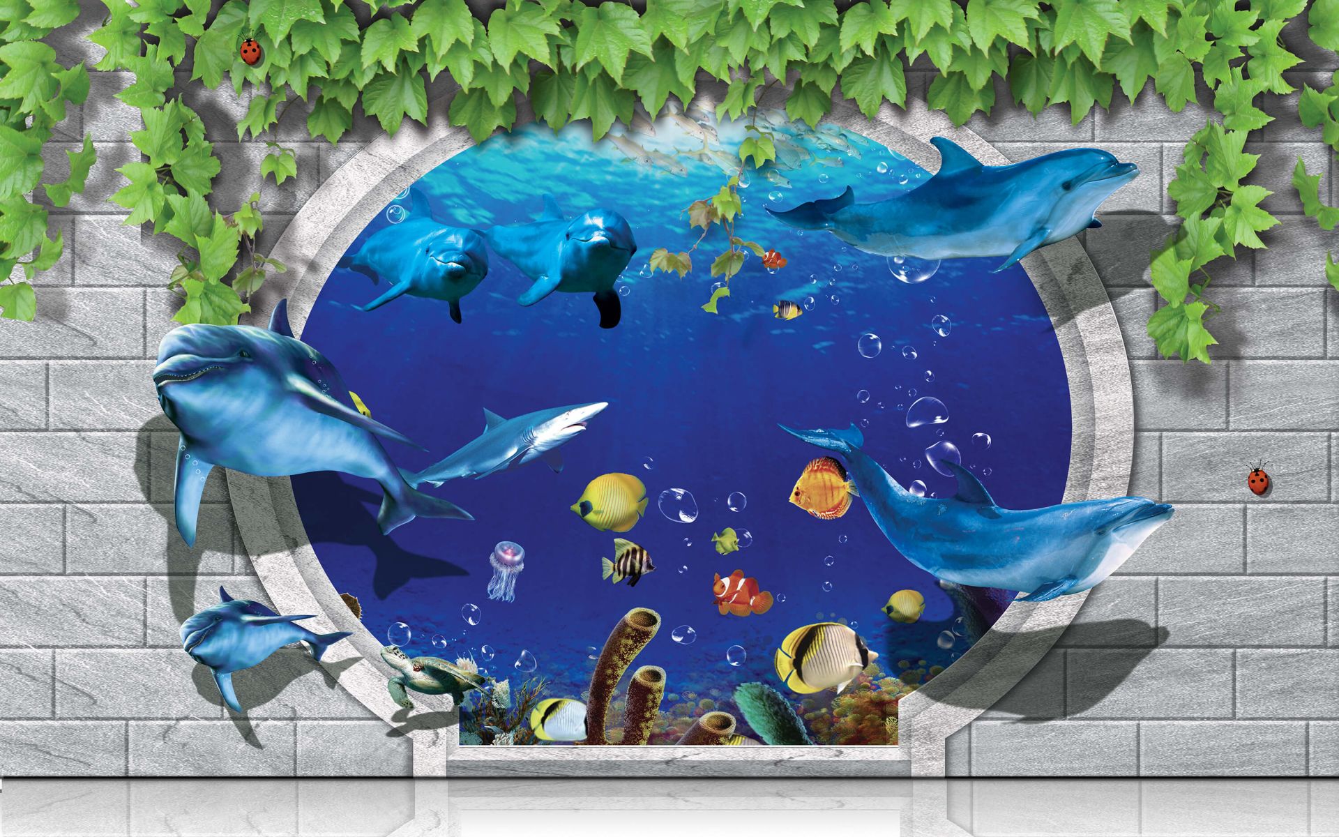 Delfini attraverso il muro