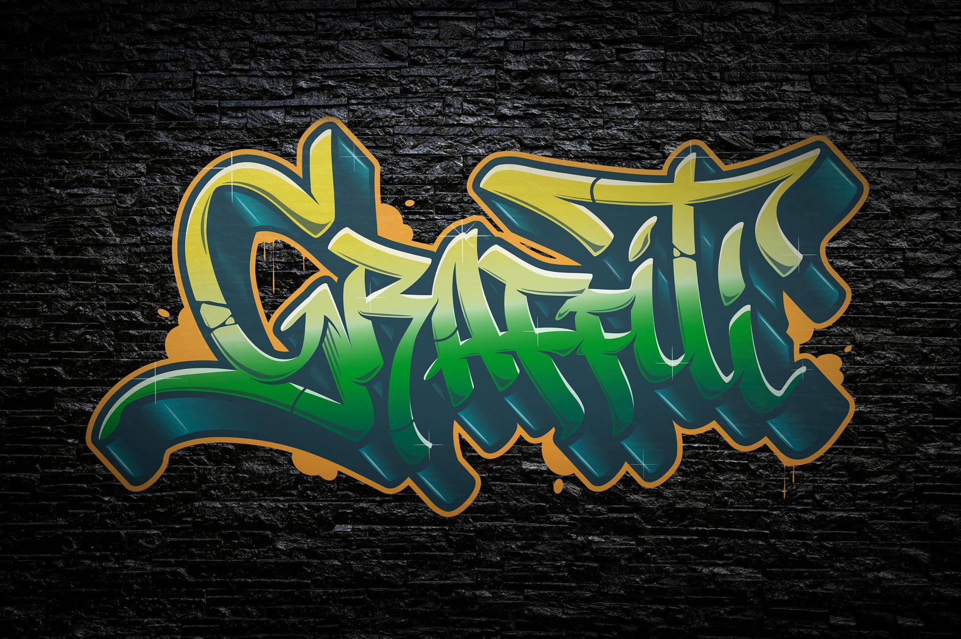 Graffiti su un muro di mattoni neri