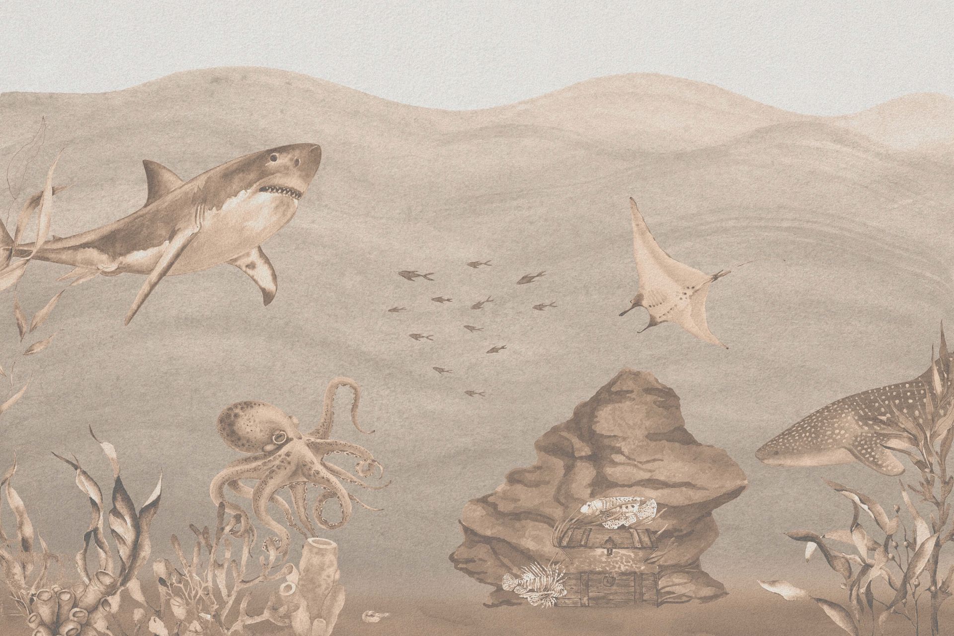 Mondo sottomarino con squali