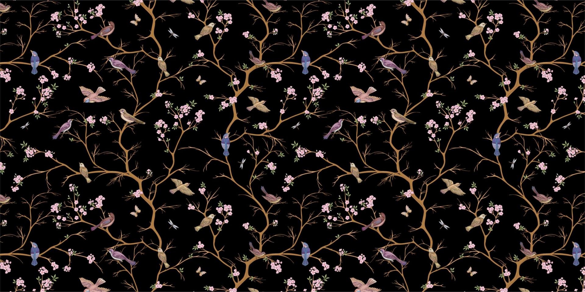 Rami fioriti con uccelli