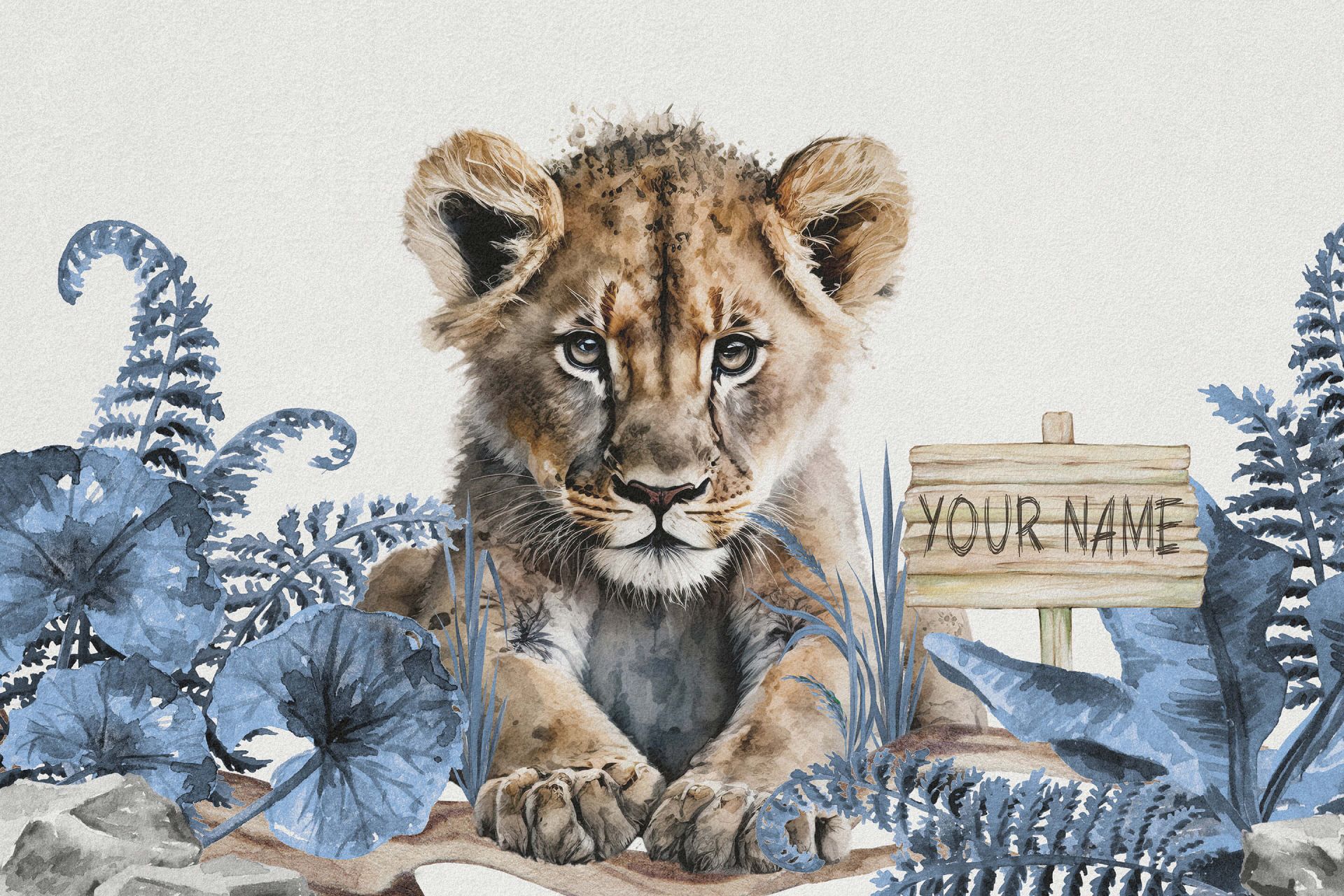 Giovane leone nella giungla blu