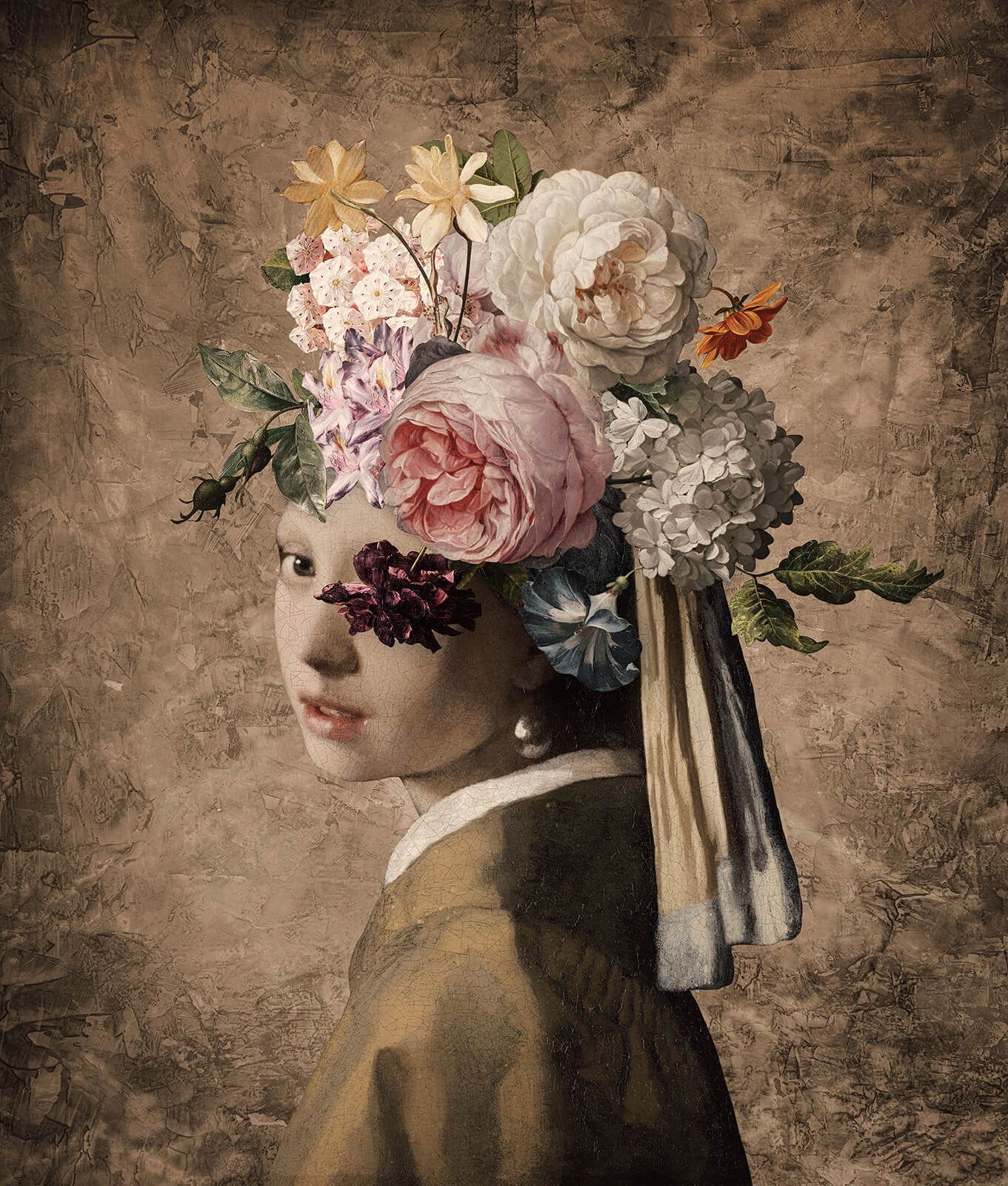 Ragazza con orecchino di perla - design floreale