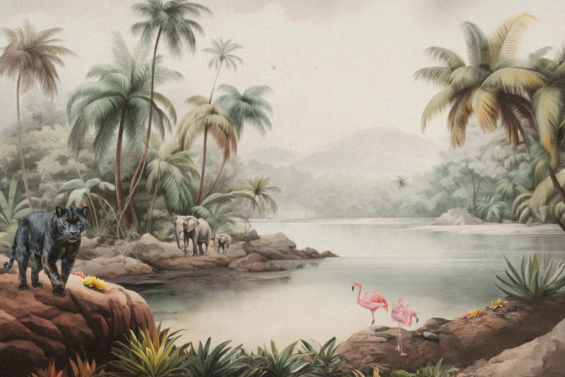 Paesaggio della giungla con animali a colori