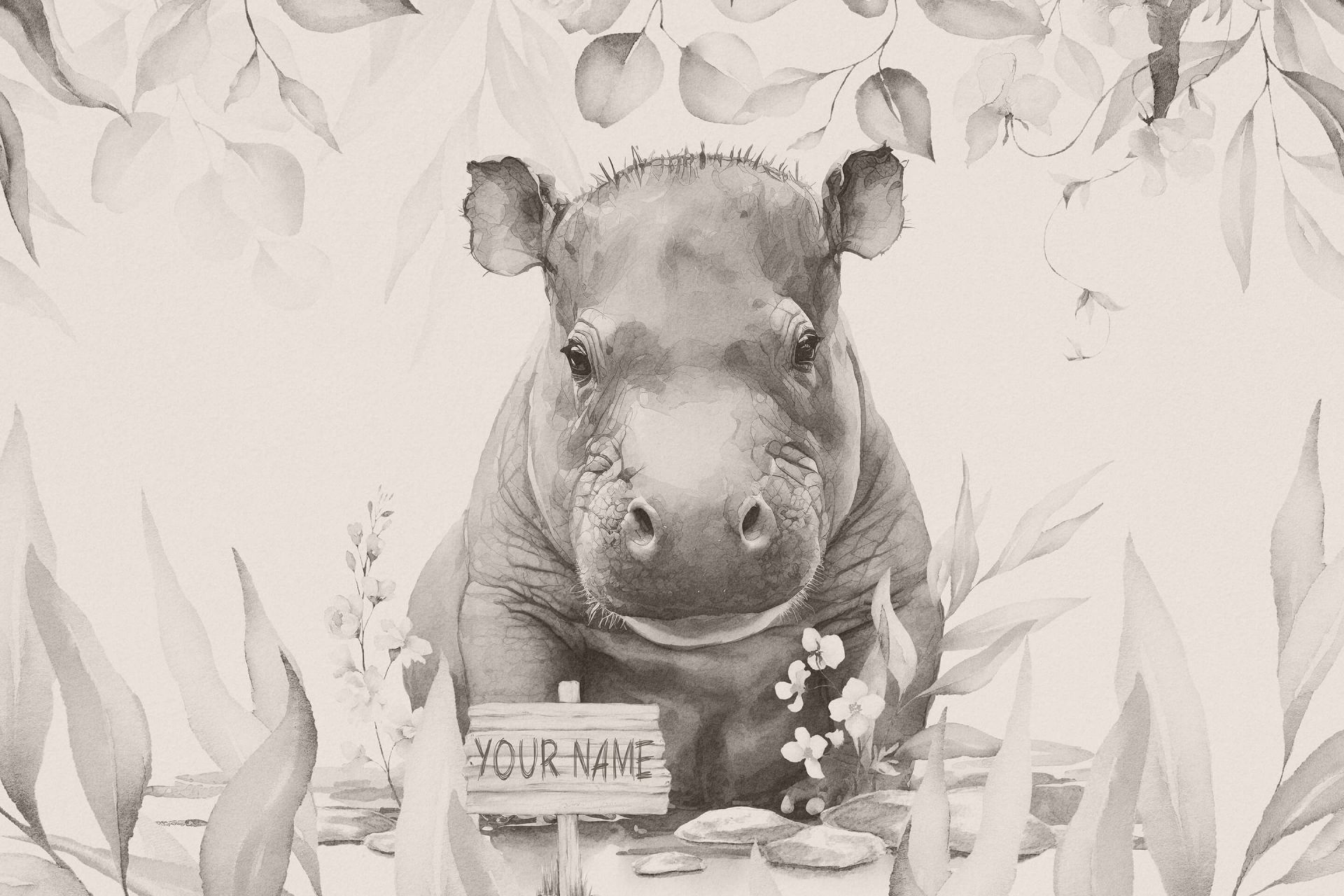 Baby ippopotamo nella giungla beige